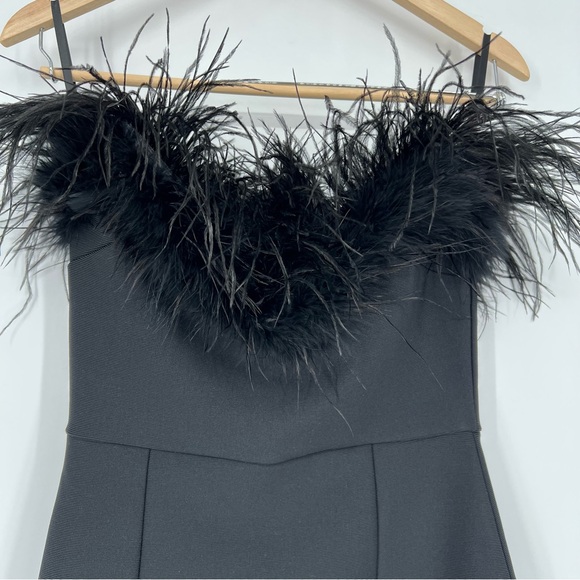 NWT Catchall Naomi Black Strapless Feather Trimmed Bandage Maxi Bodycon Dress - Picture 10 of 16